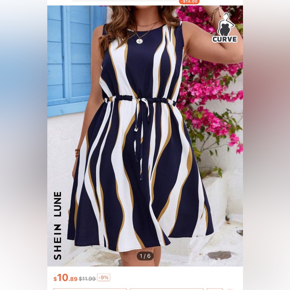 Navy and Gold Striped Dress